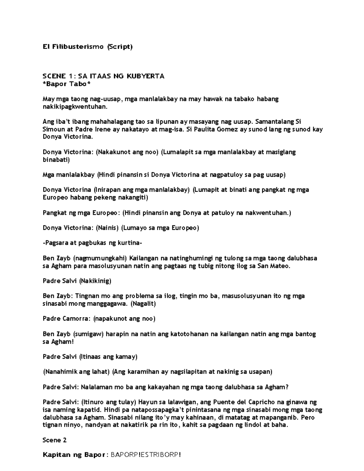 Script-Final - Han - El Filibusterismo (Script) SCENE 1: SA ITAAS NG ...