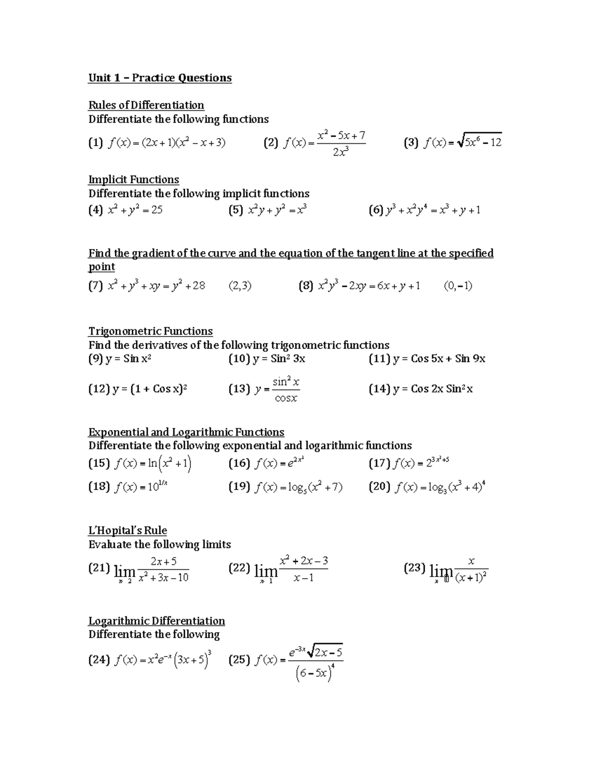 Unit 1 – Practice Questions - Unit 1 – Practice Questions Rules of ...