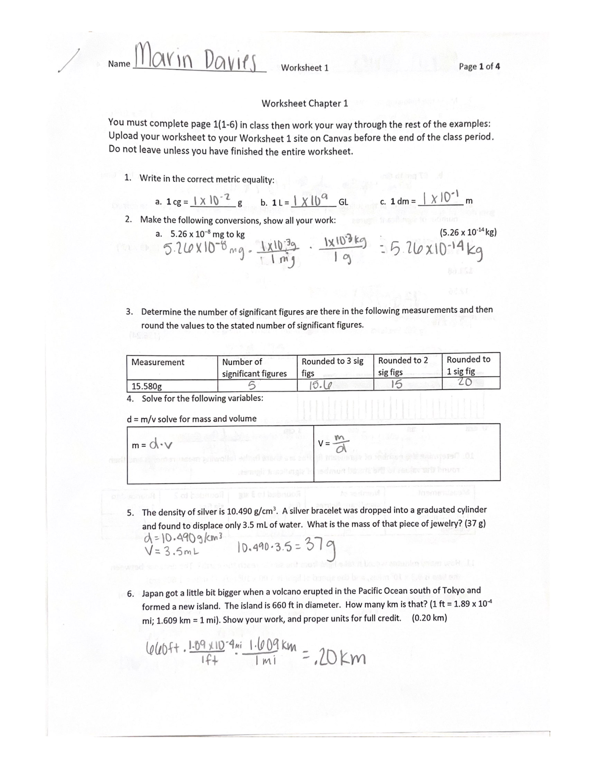 Worksheet 1 CHEM 101 Studocu