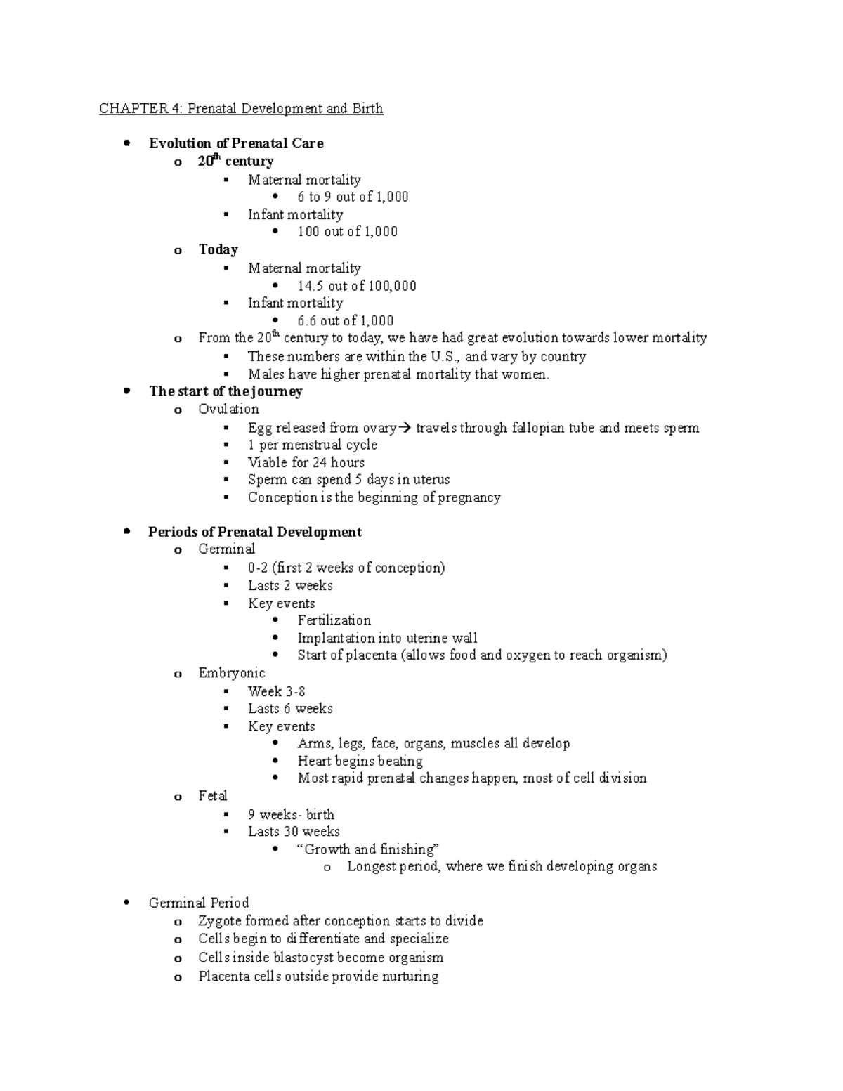 PSY EXAM 2 Notes - CHAPTER 4: Prenatal Development and Birth Evolution ...