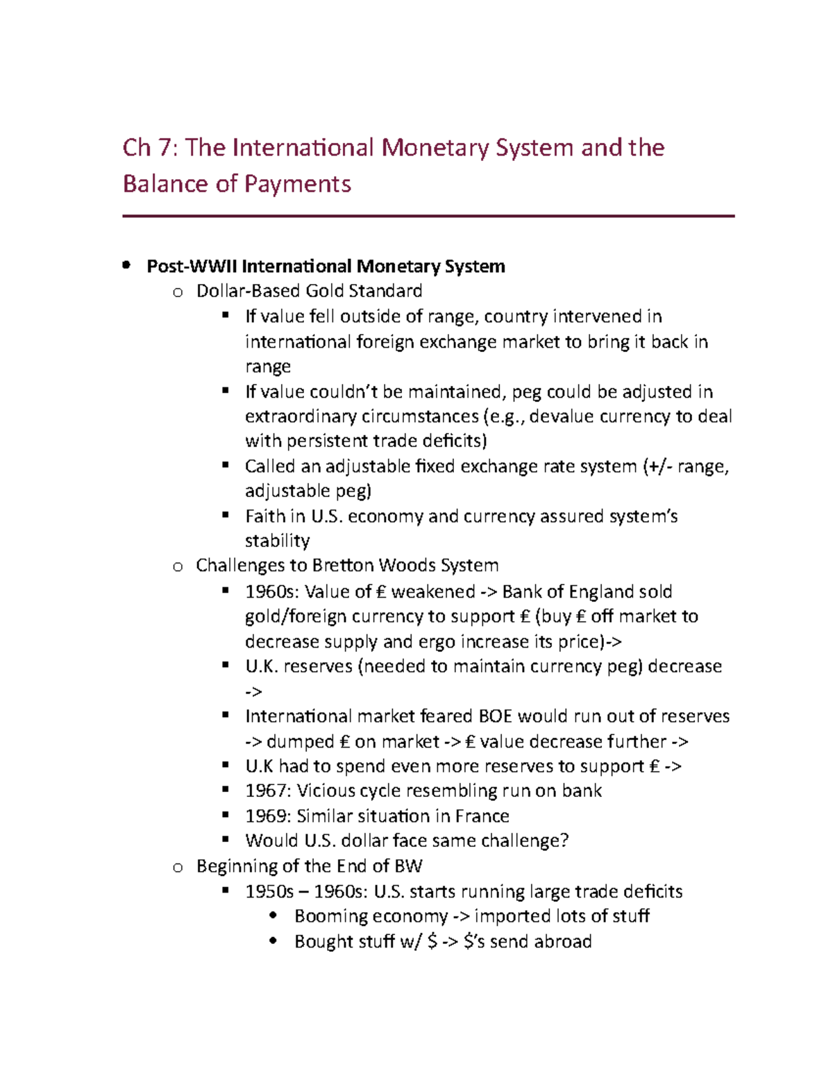 GEB3373- Week 8 Notes (10:21) - Ch 7: The International Monetary System ...