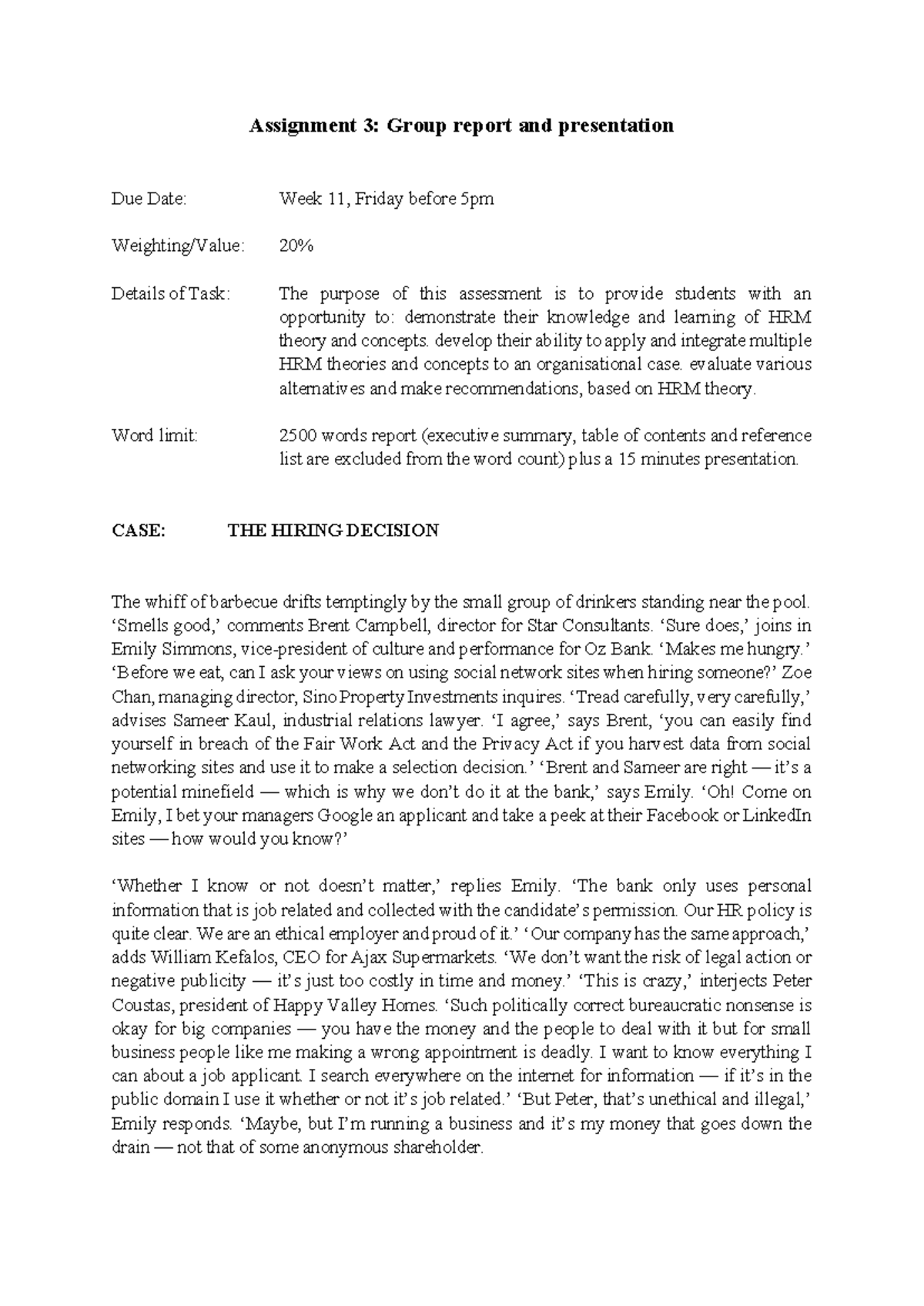 Assignment 3: Group report and presentation - Assignment 3: Group ...