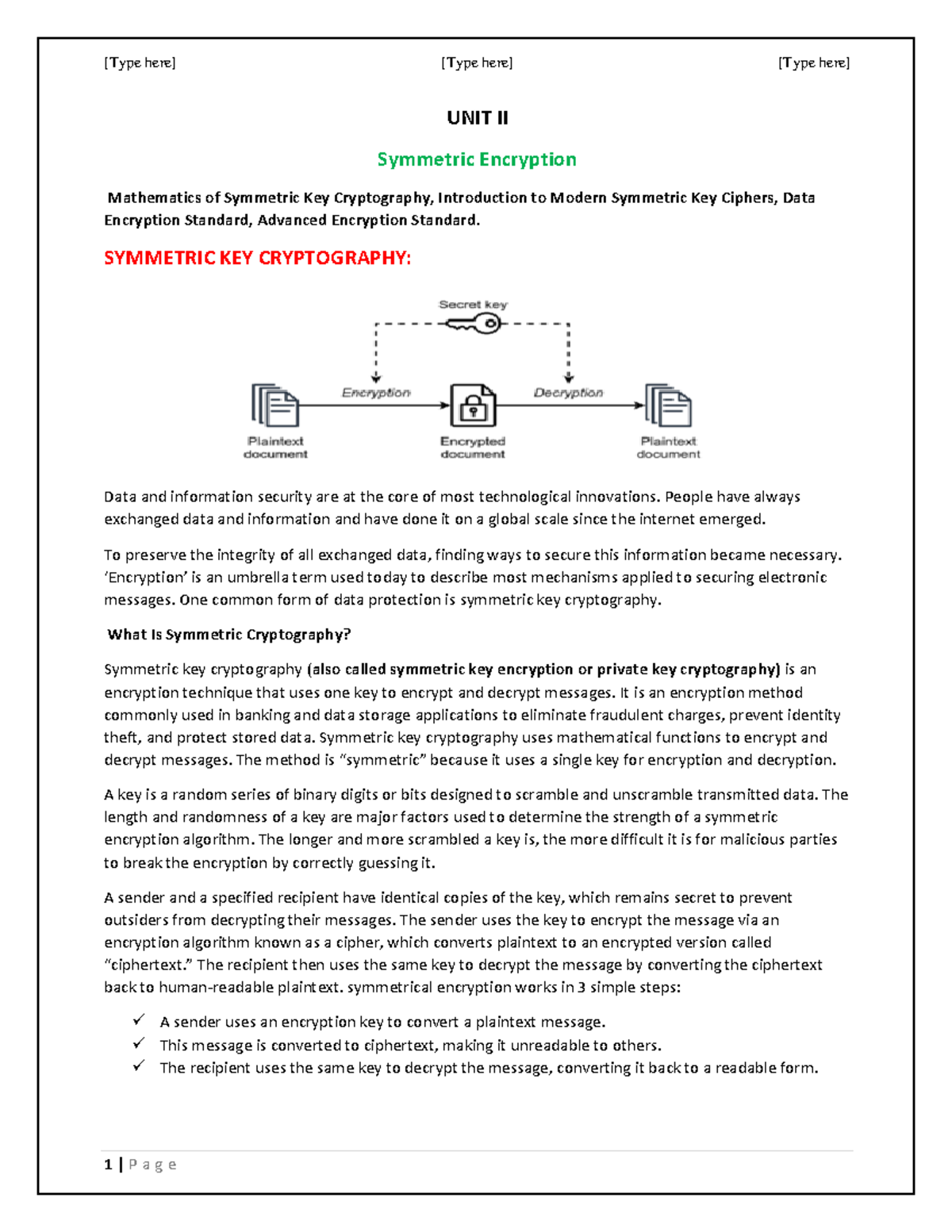 UNIT 2 CNS CSE - this notes is important - UNIT II Symmetric Encryption ...