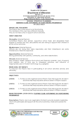 Filipino Club SWOT final - 1 Department of Education Region III ...
