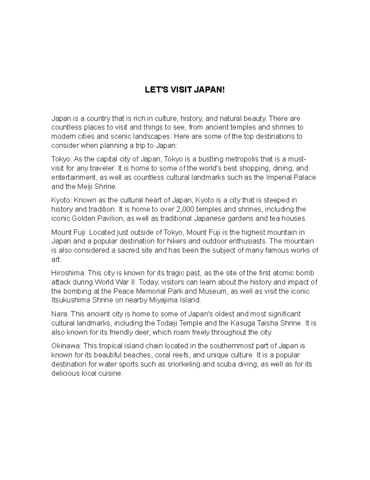 LET'S Visit Japan LET'S VISIT JAPAN! Japan is a country that is rich