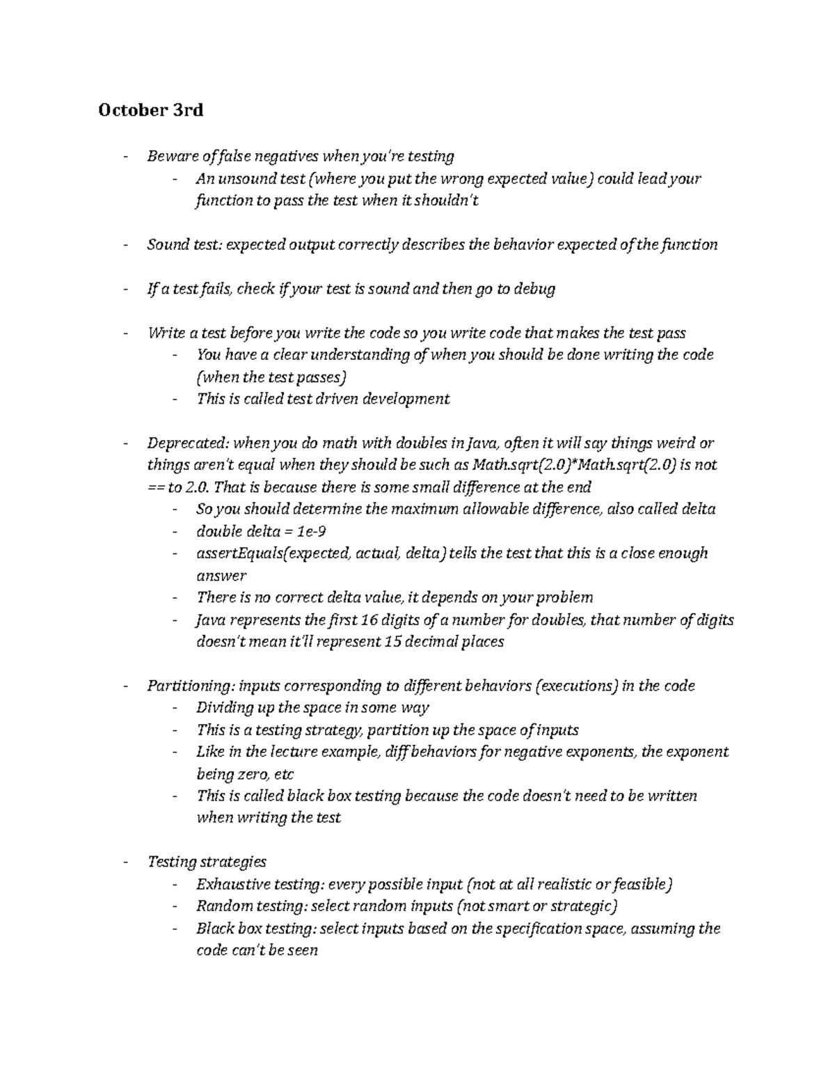 Class 15 Notes Java Programming Testing Rules Dr Mcburney And Dr