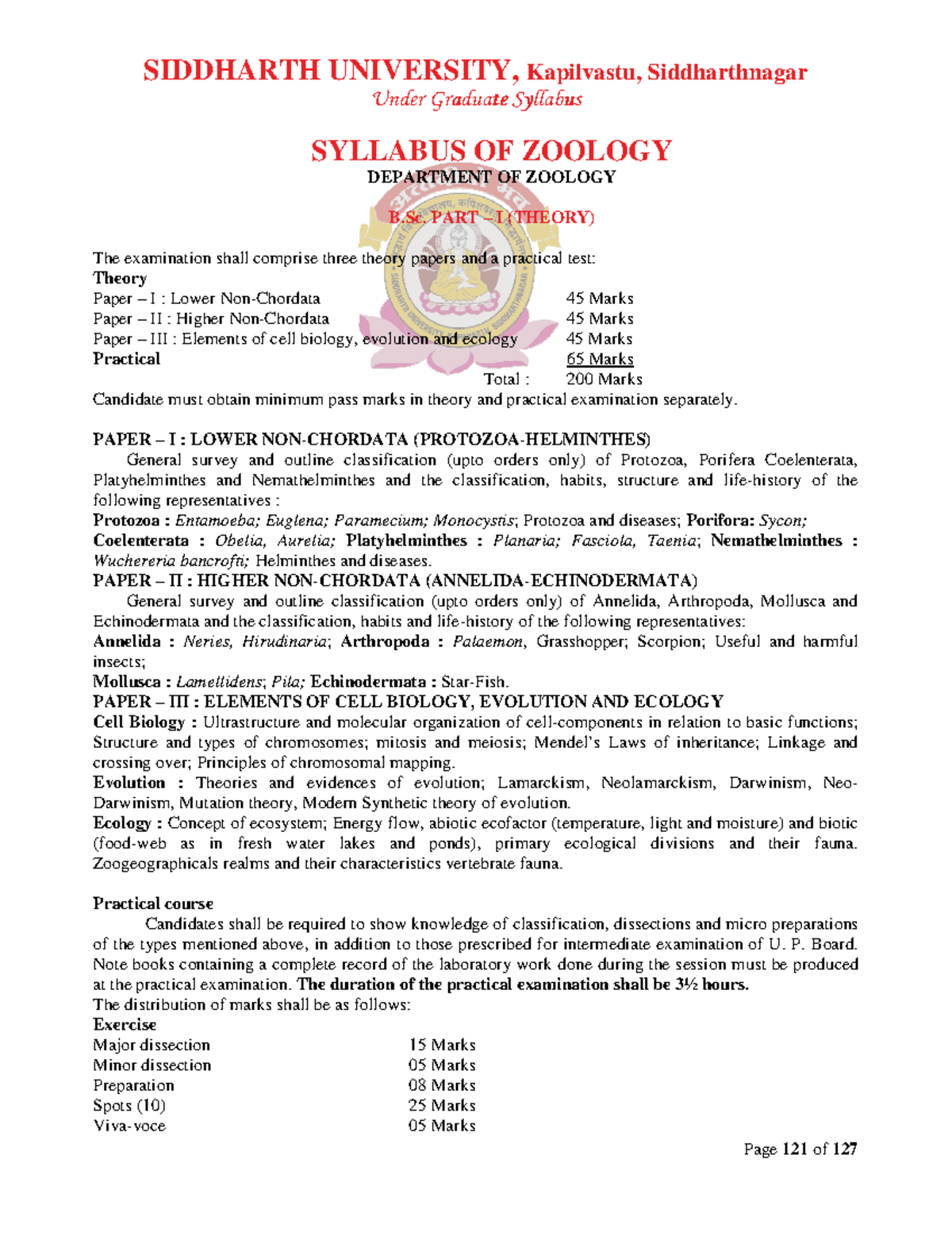 zoology phd entrance syllabus