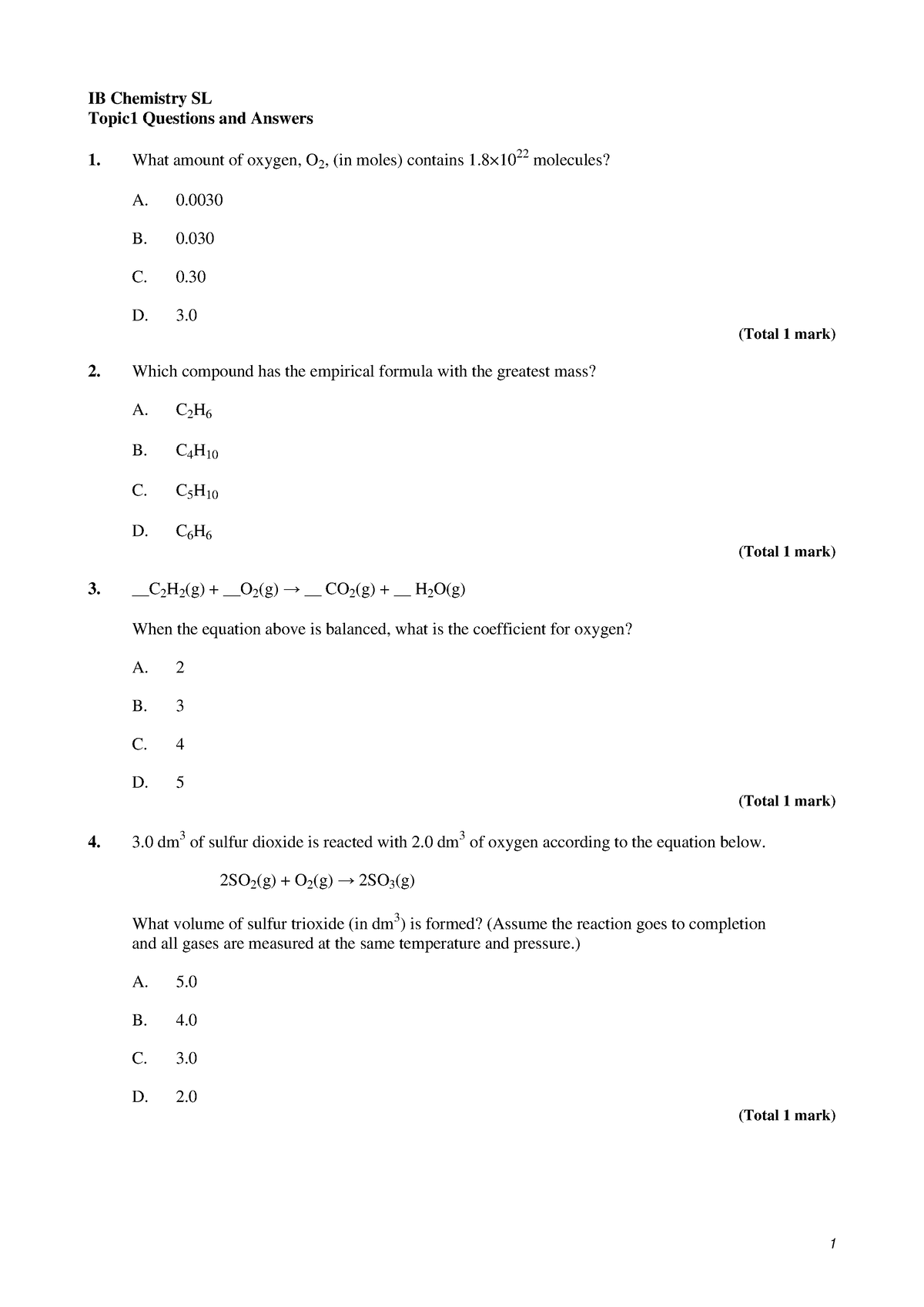 Structured Questions - IB Chemistry SL Topic1 Questions and Answers ...