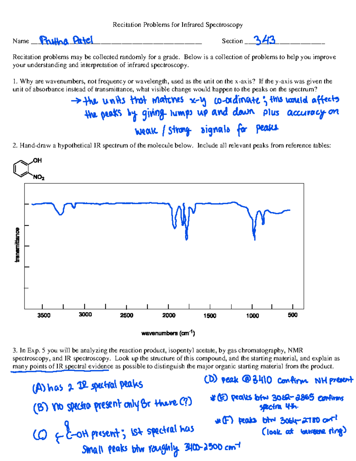 Recitation for IR Spectroscopy Recitation Problems for Infrared
