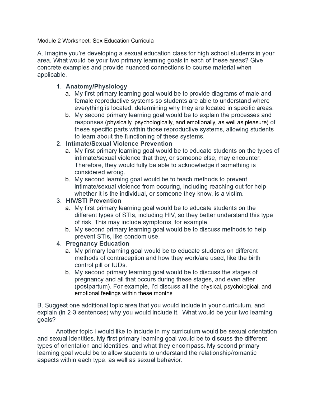 Module 2 Worksheet Sex Education Curricula - Module 2 Worksheet: Sex  Education Curricula A. Imagine - Studocu