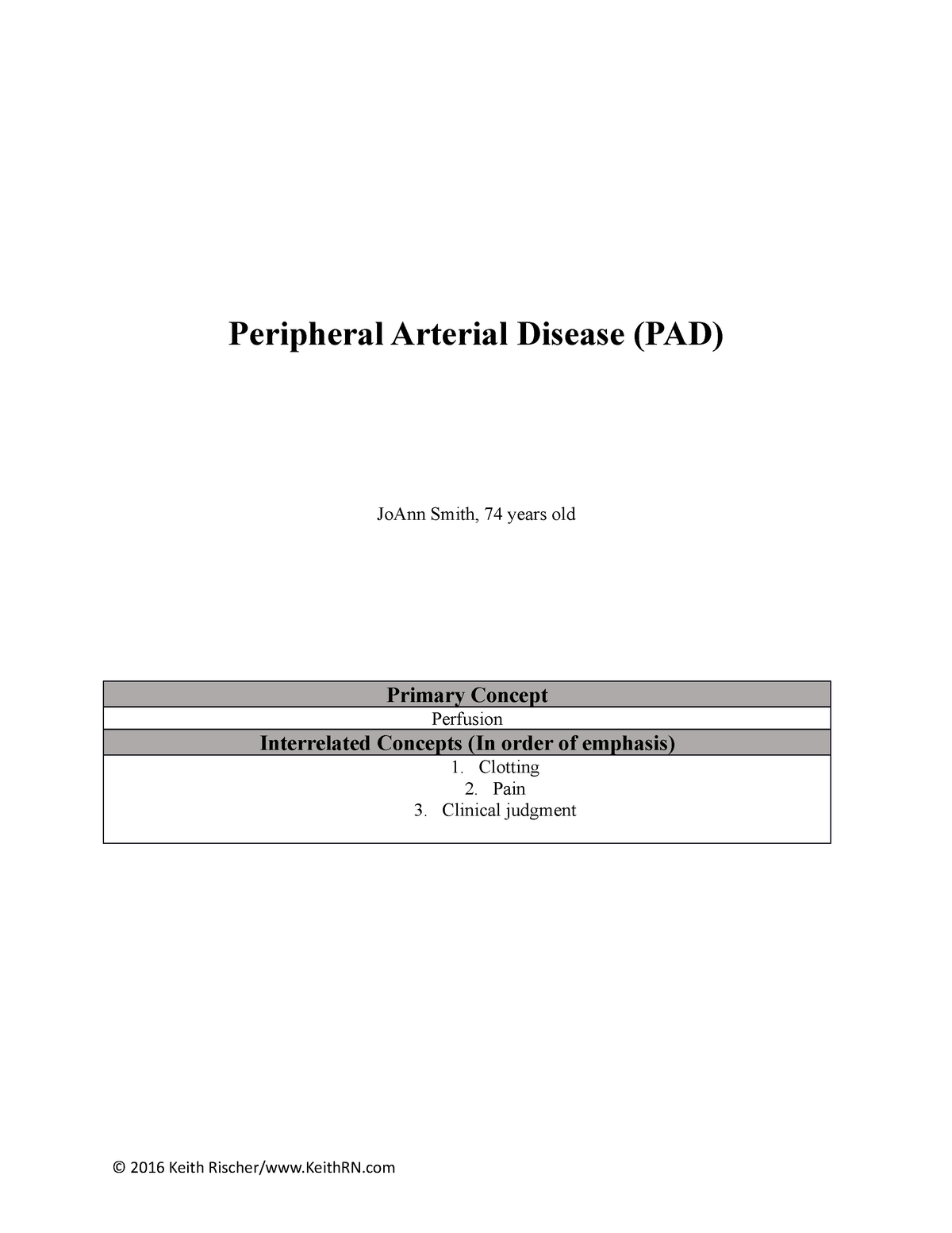 peripheral arterial disease case study examples