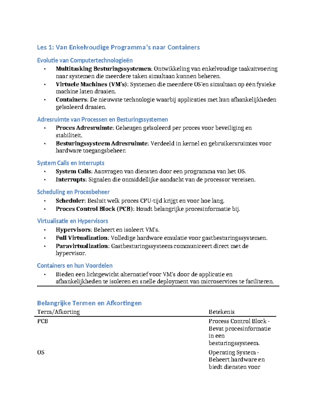 Les1 Key points Les 1 Van Enkelvoudige Programma’s naar