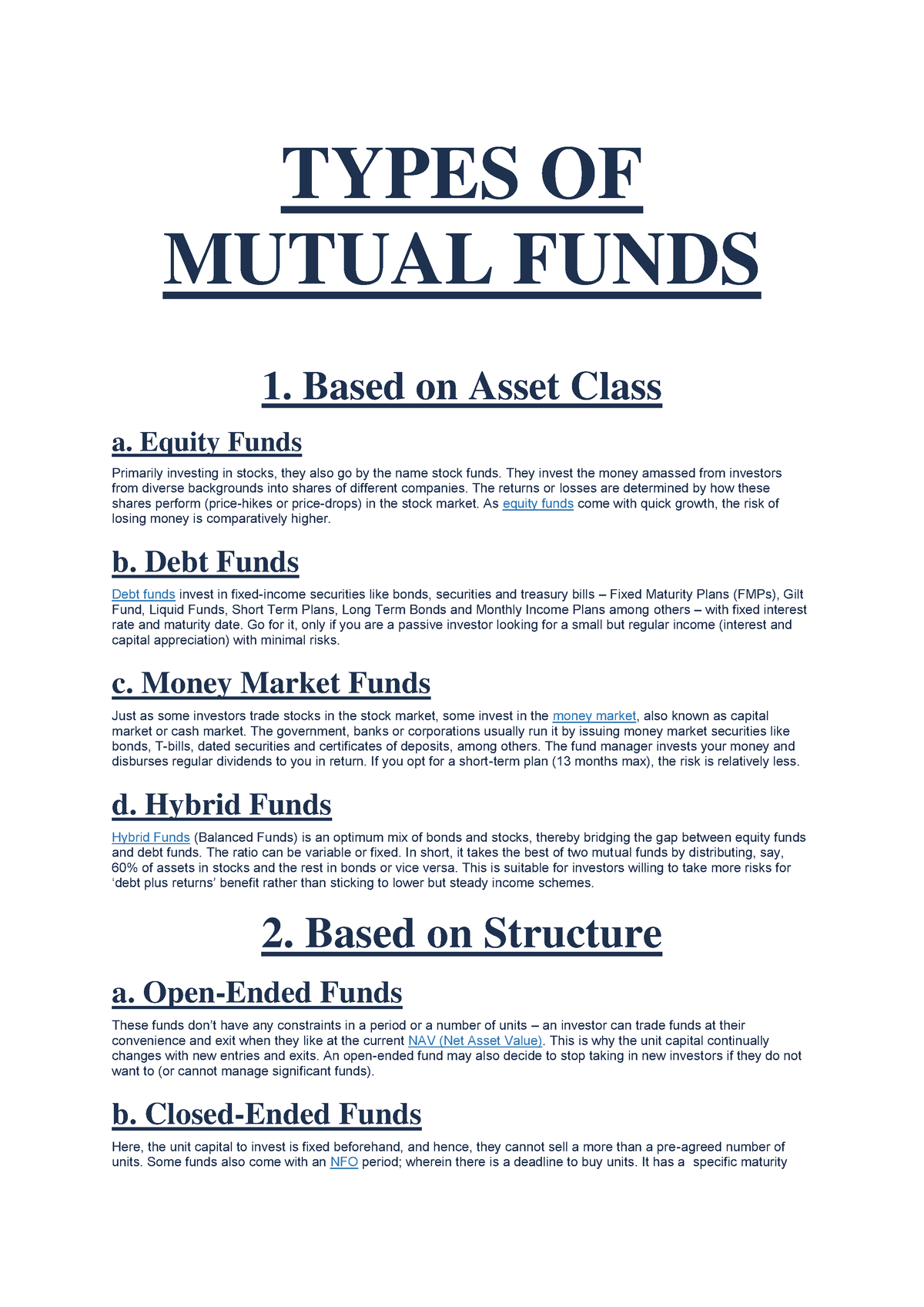 Types of mutual-funds (Asset, Structure and Investment Goals) - TYPES ...