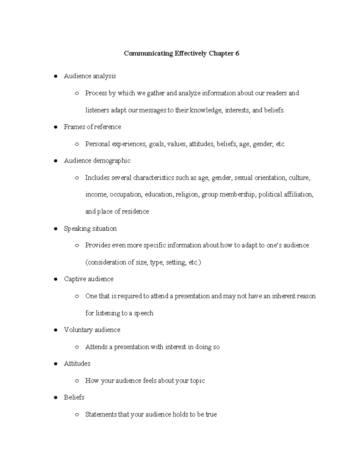 Comm notes - ch. 5 & 6 - Communicating Effectively Chapter 6 Audience ...