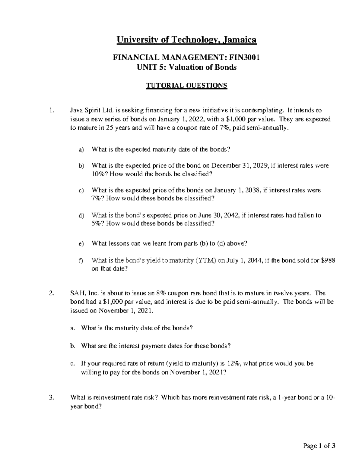 Fin Man Unit 5 Tutorial Valuation of Bonds Revised Sep2021 - Page 1 of ...