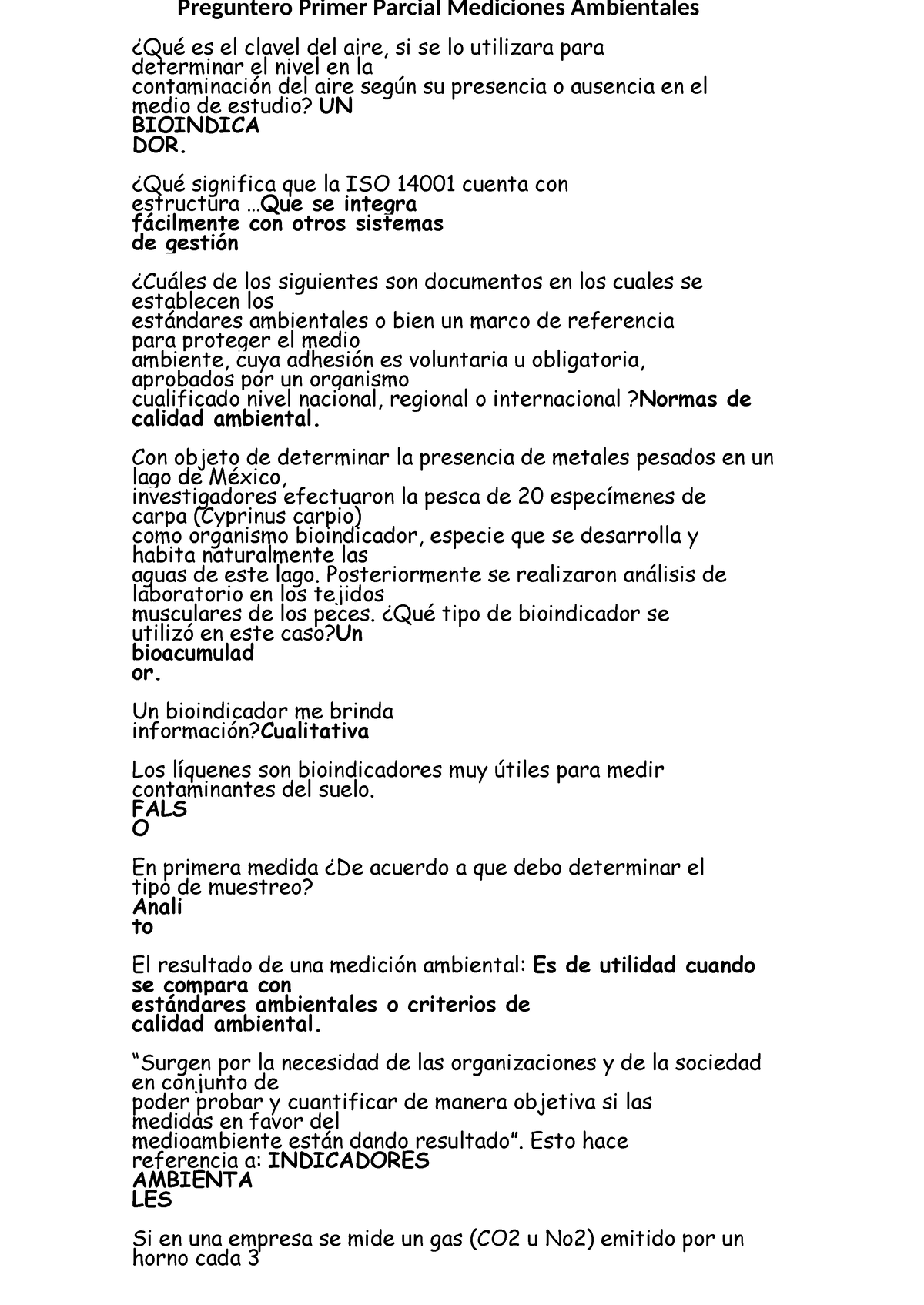 Preguntero Mediciones Ambientales Primer Parcial - Preguntero Primer ...