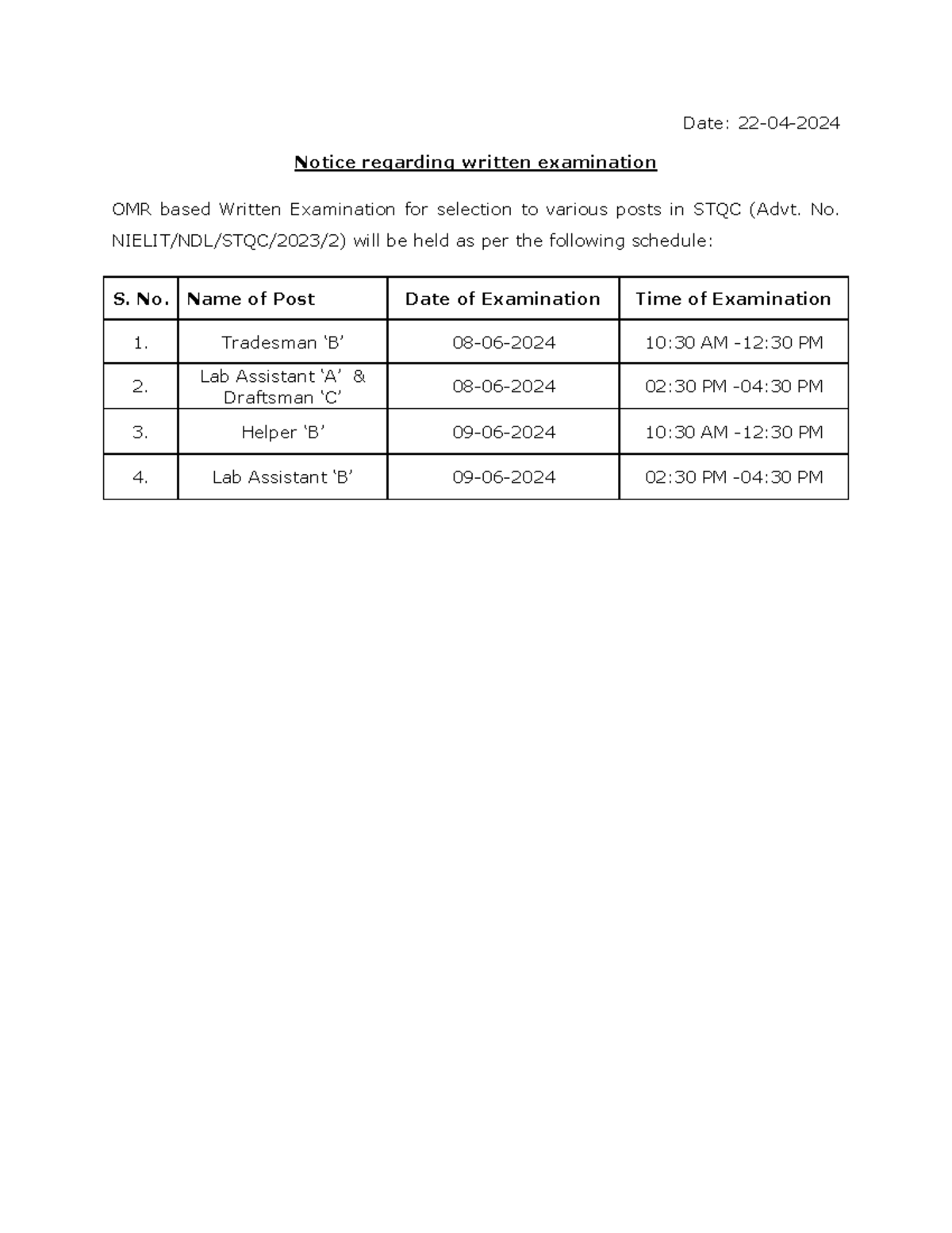 22042024 Written Examination Notice - Business Valuation - Date: 22-04 ...