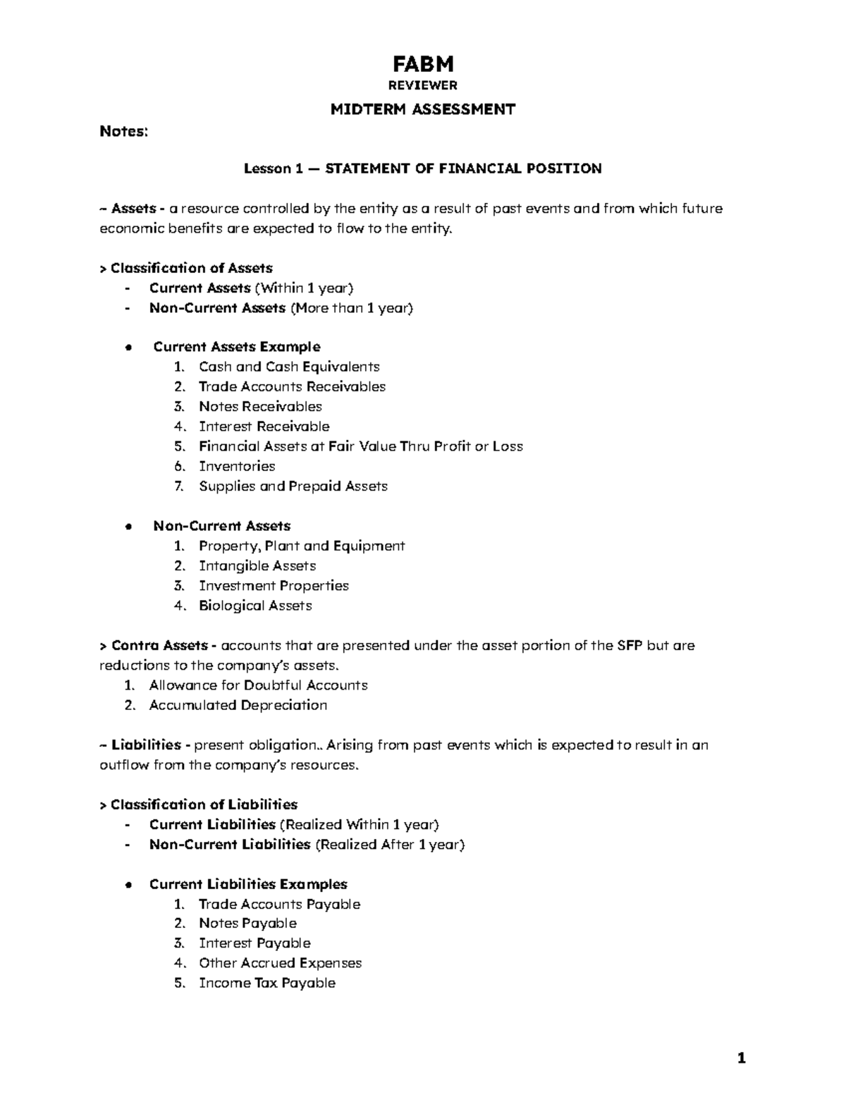FABM Midterm Reviewer - REVIEWER MIDTERM ASSESSMENT Notes: Lesson 1 ...