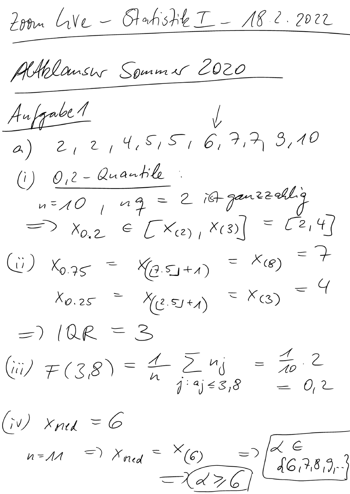 So Se 20 Lsg - Berechnungen Zur Klausur - Statistik I (für ...