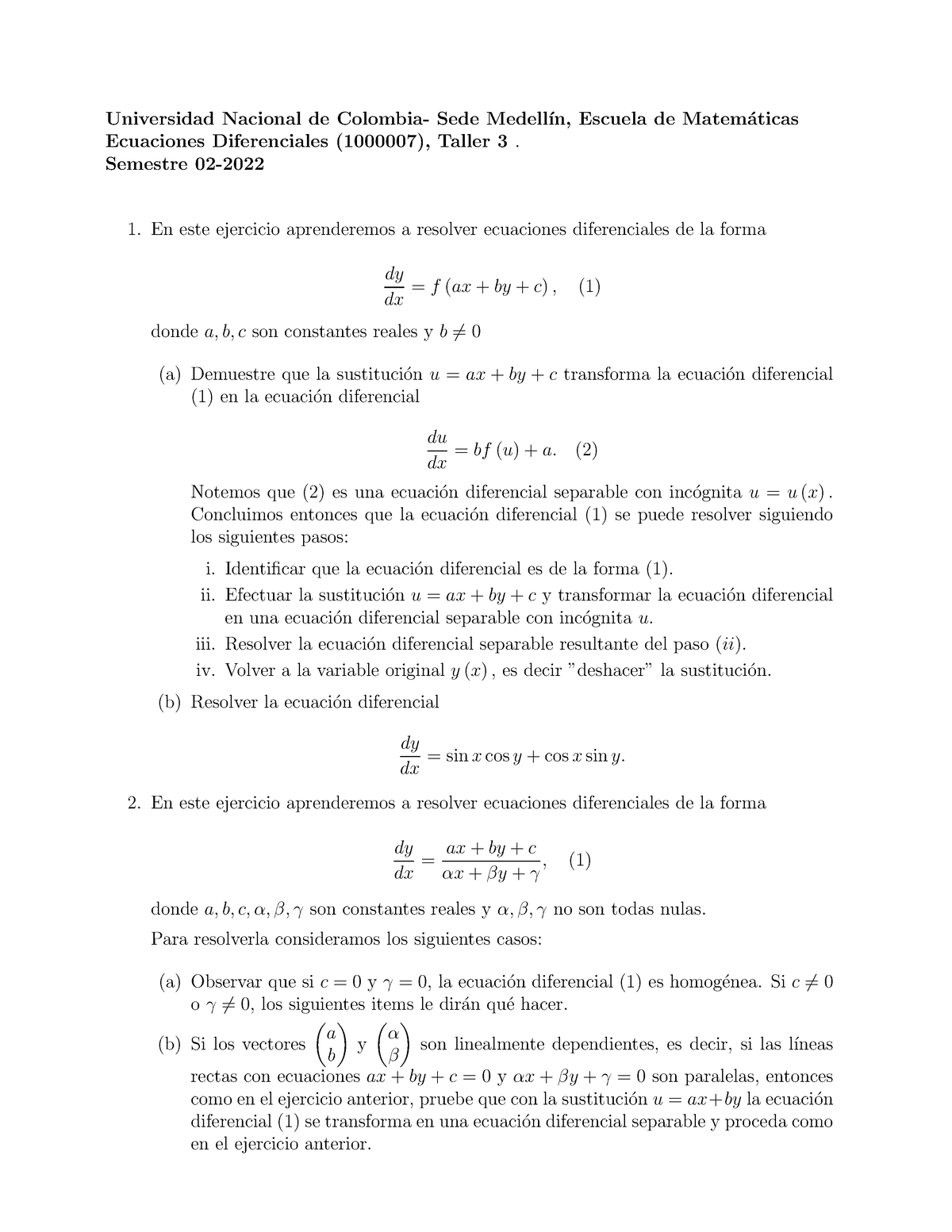 Taller 3-2022-2 - Universidad Nacional De Colombia- Sede Medell ́ın ...