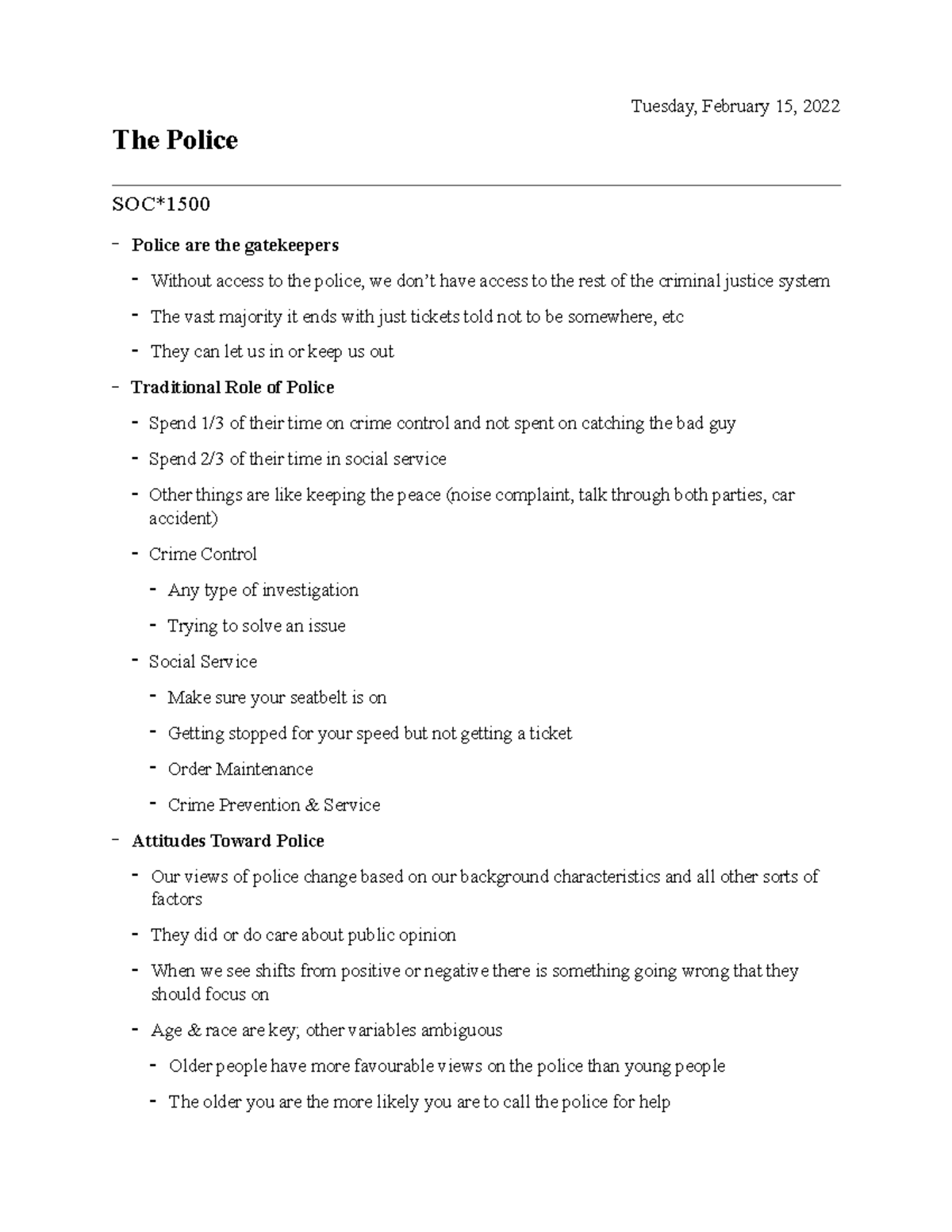 SOC*1500 (Week 6) - Crime and Criminal Justice lecture notes - The ...