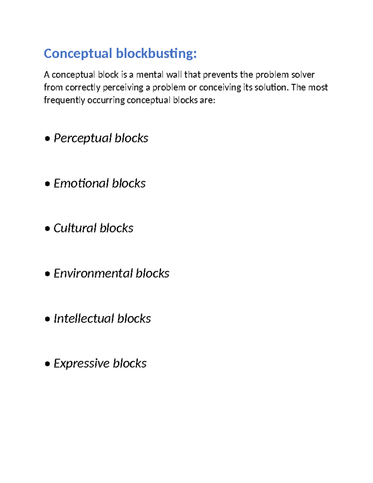 Conceptual blockbusting - The most frequently occurring conceptual ...