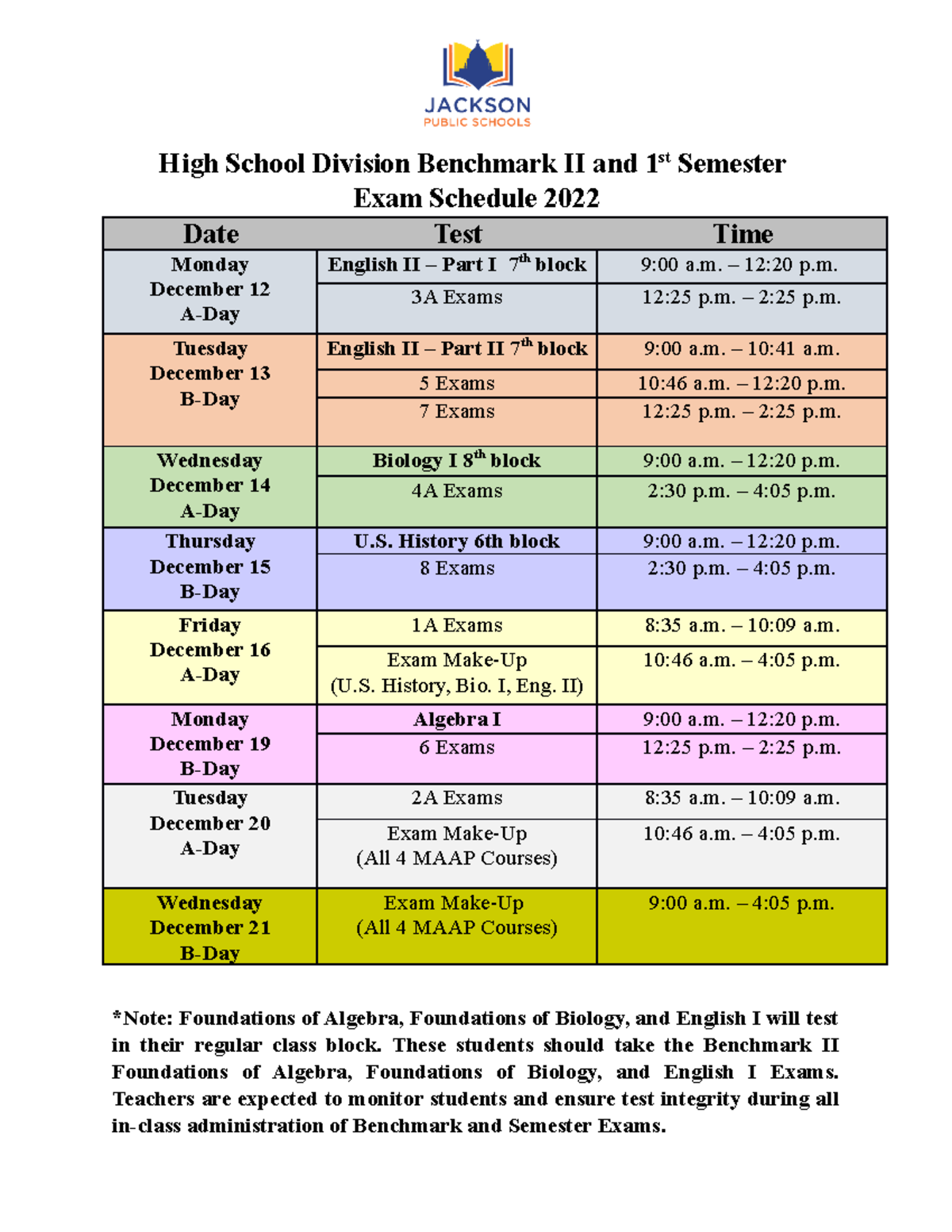 Benchmark II Exam Schedule 2022 Revised[ 58] - High School Division ...