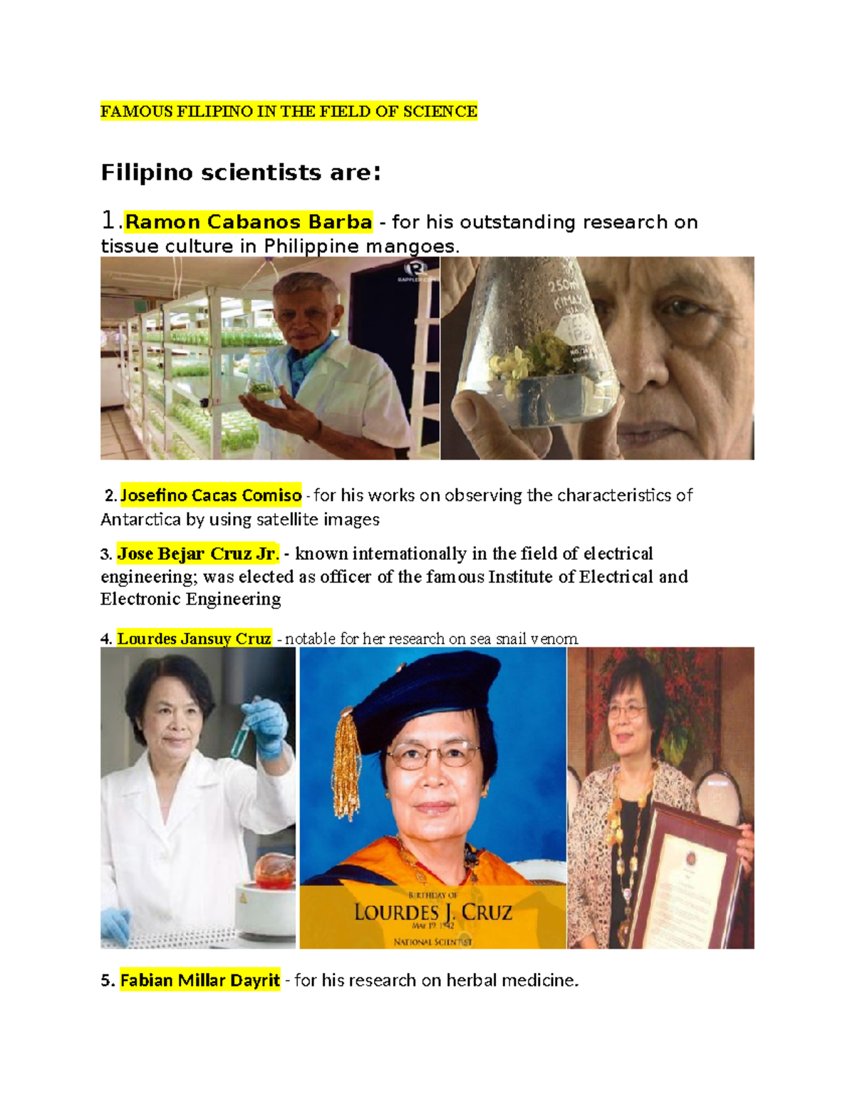 Famous Filipino IN THE Field OF Science - FAMOUS FILIPINO IN THE FIELD ...