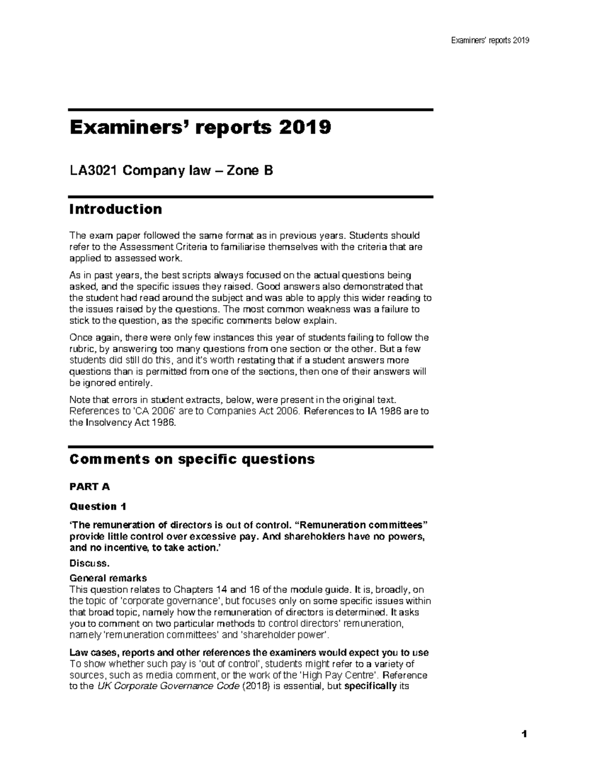 Company Report 2019 B - Examiners’ Reports 2019 Examiners’ Reports 2019 ...