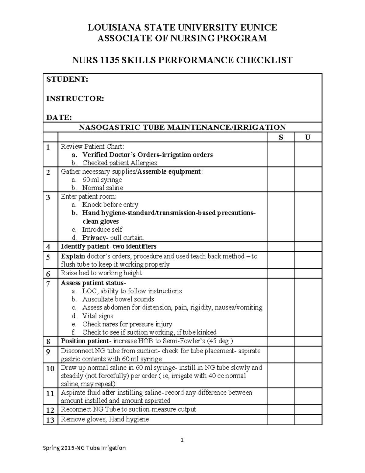 Checklist Nasogastric Tube Maintenance. Nursing material for third and ...