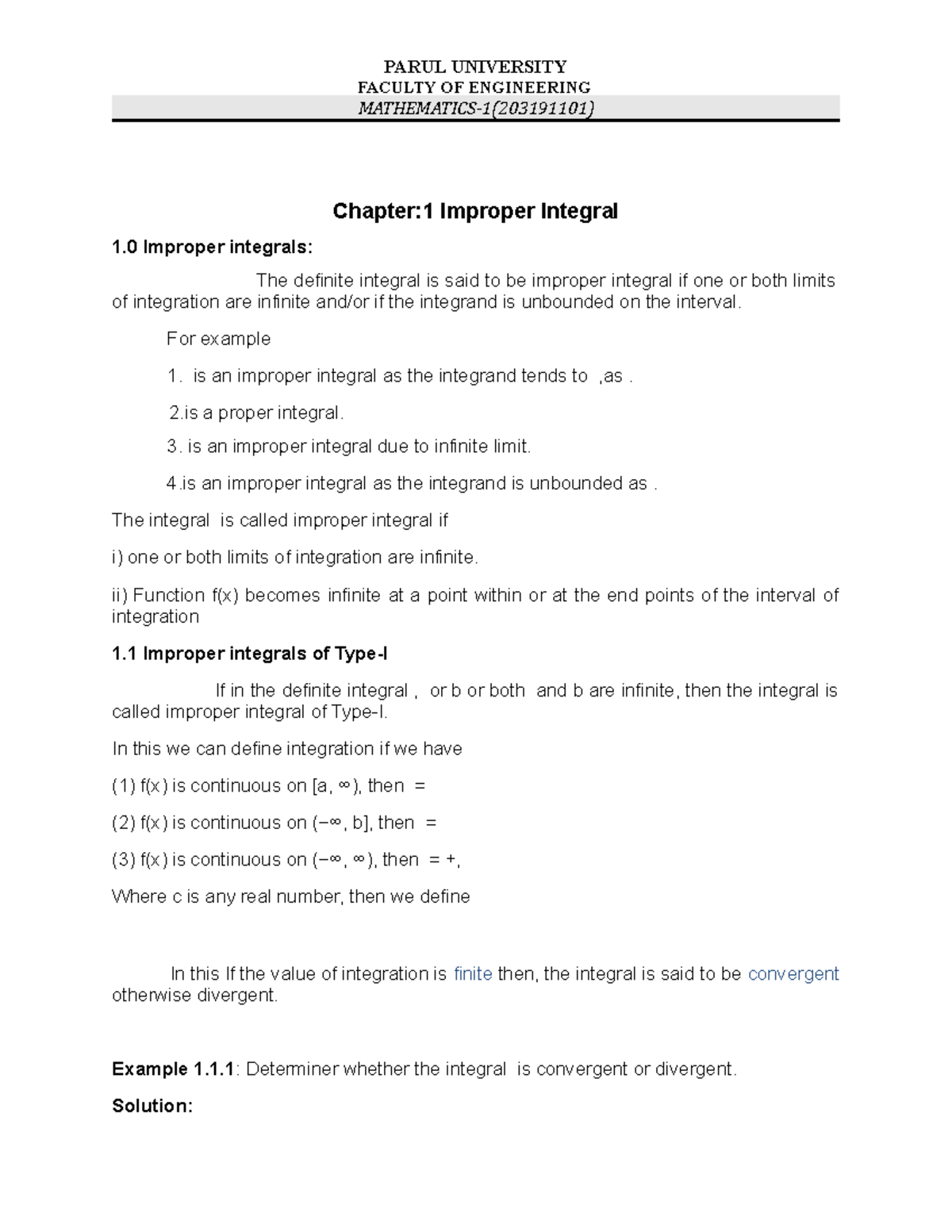 Improper-Integral - Improper-Integral Notes - FACULTY OF ENGINEERING ...