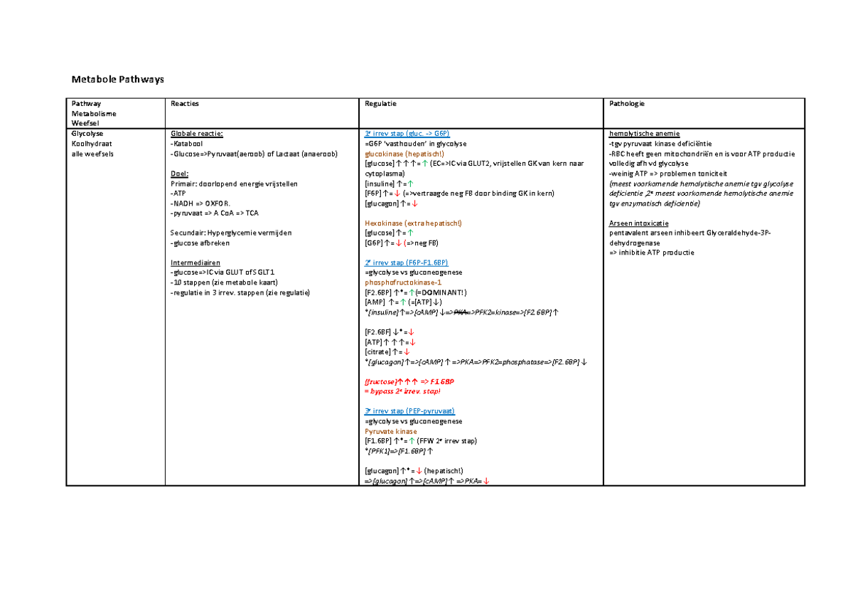 BIO Chemie Overzicht Metabole Pathways + ziektes - Metabole Pathways ...