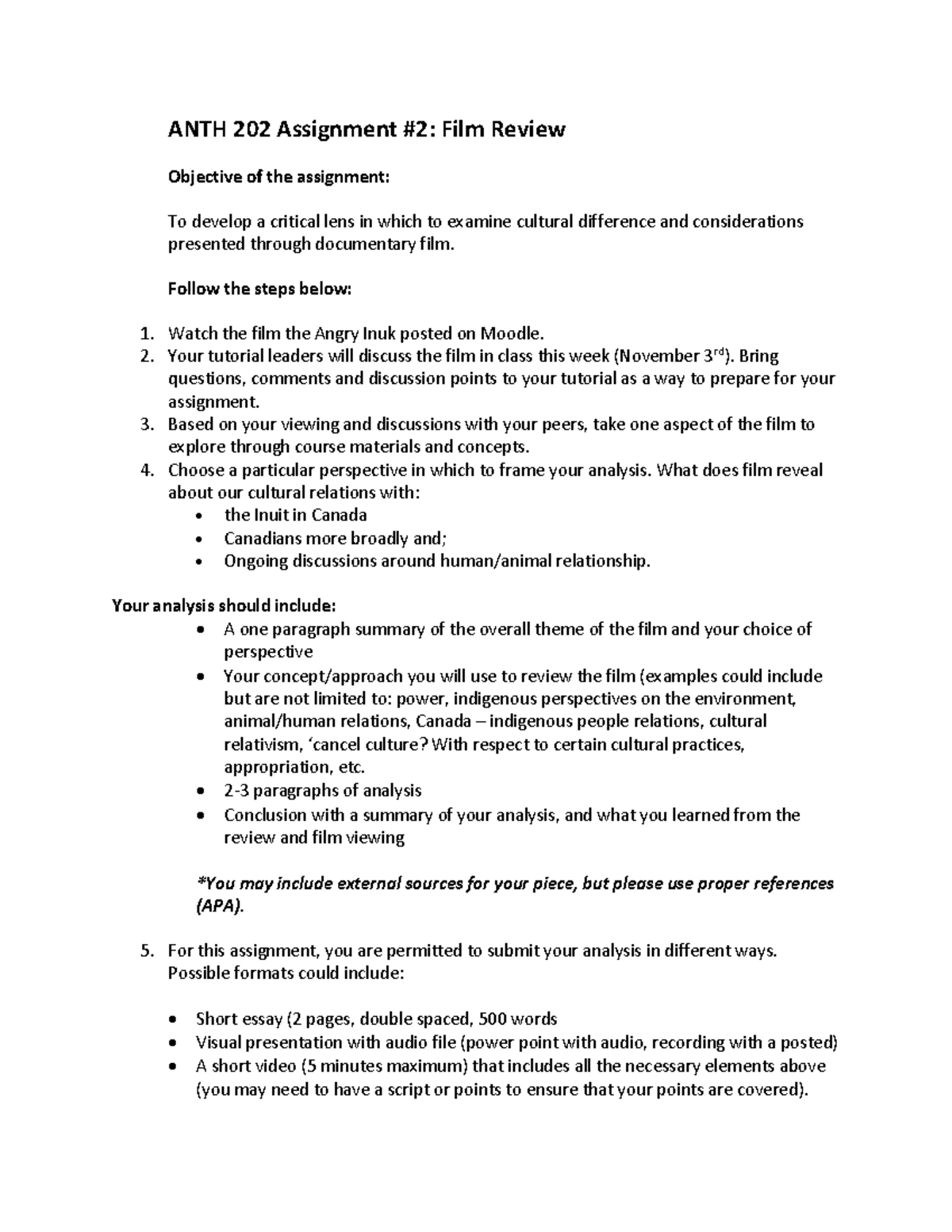 Anth202 film assignment - ANTH 202 Assignment #2: Film Review Objective ...