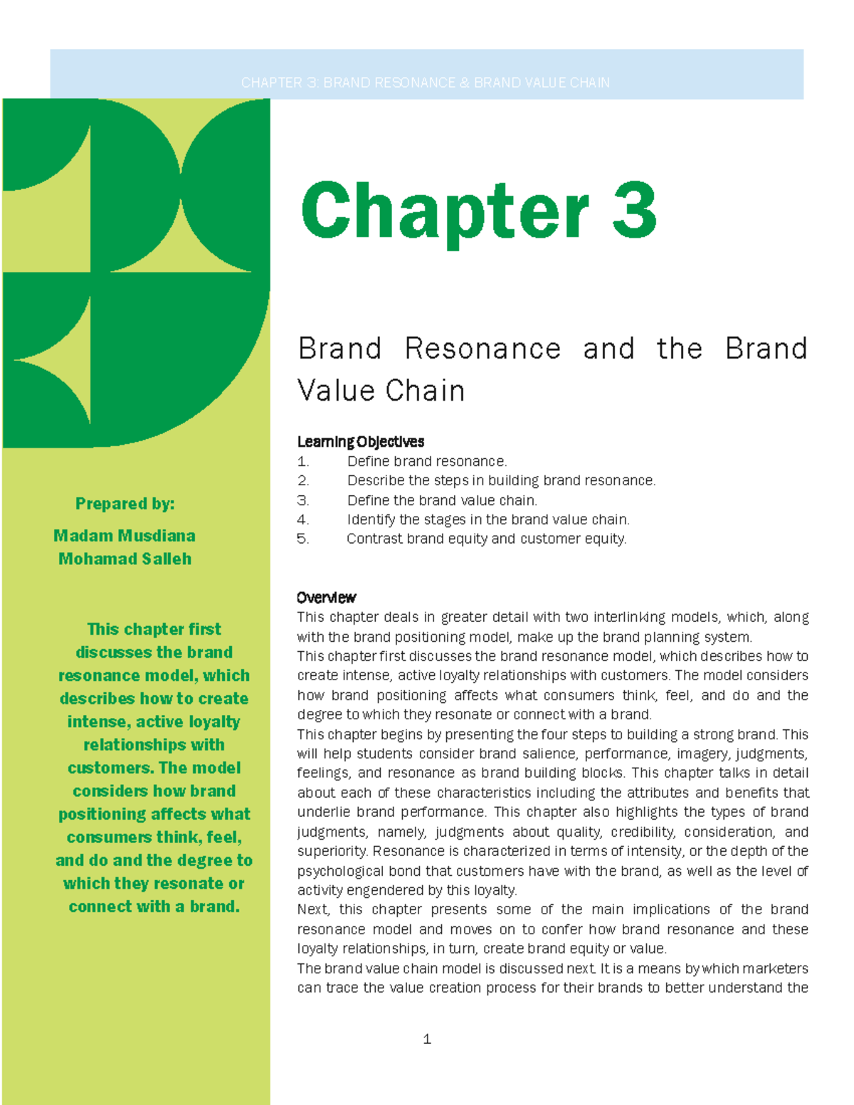 Chapter 03 - Brand Reasonance & Brand Value Chain - Chapter 3 Prepared ...