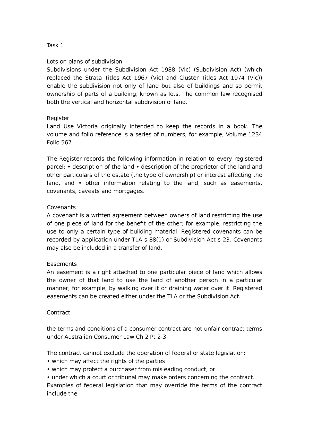 Note for oral exam - Task 1 Lots on plans of subdivision Subdivisions ...