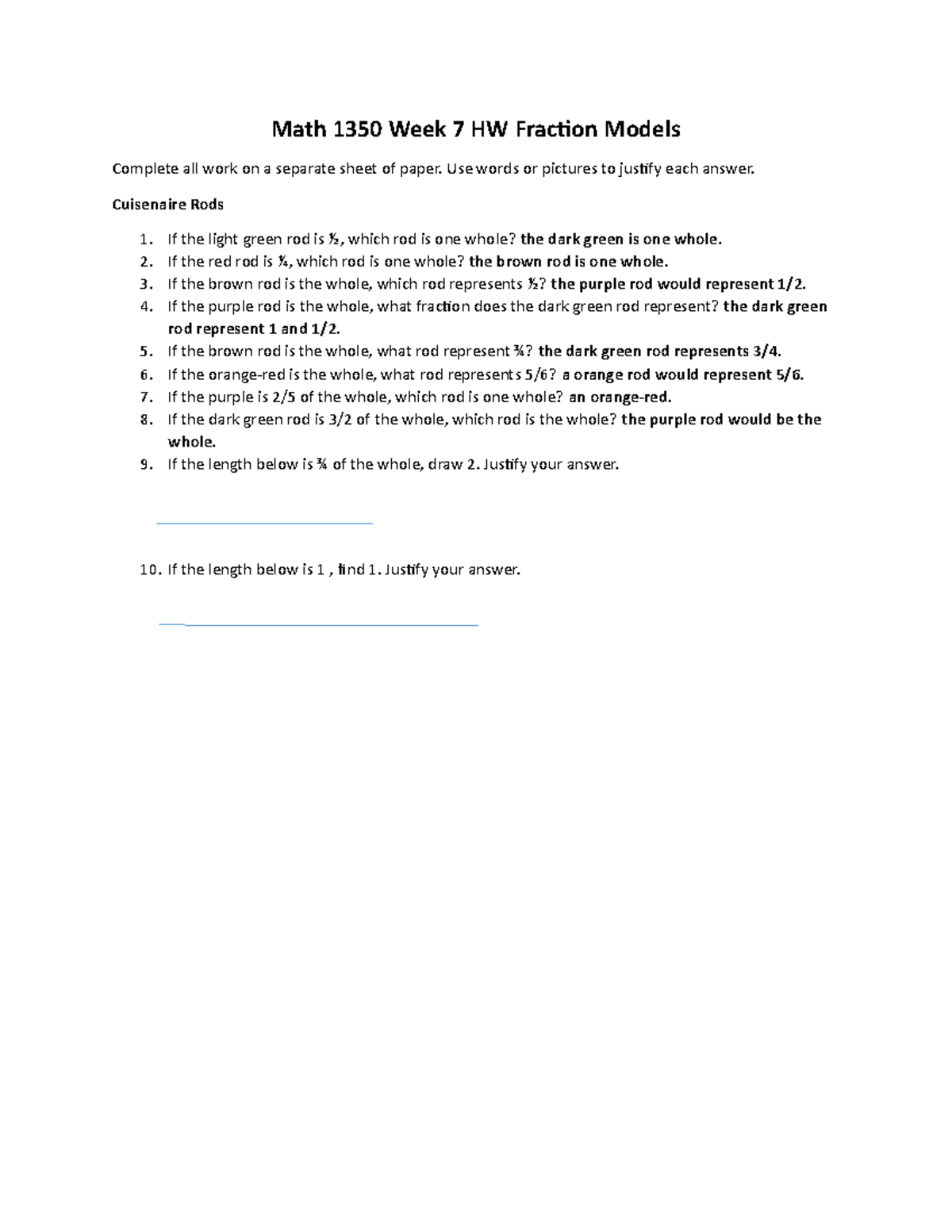 Week 7 HW Fraction Line Model - Math 1350 Week 7 HW Fraction Models ...