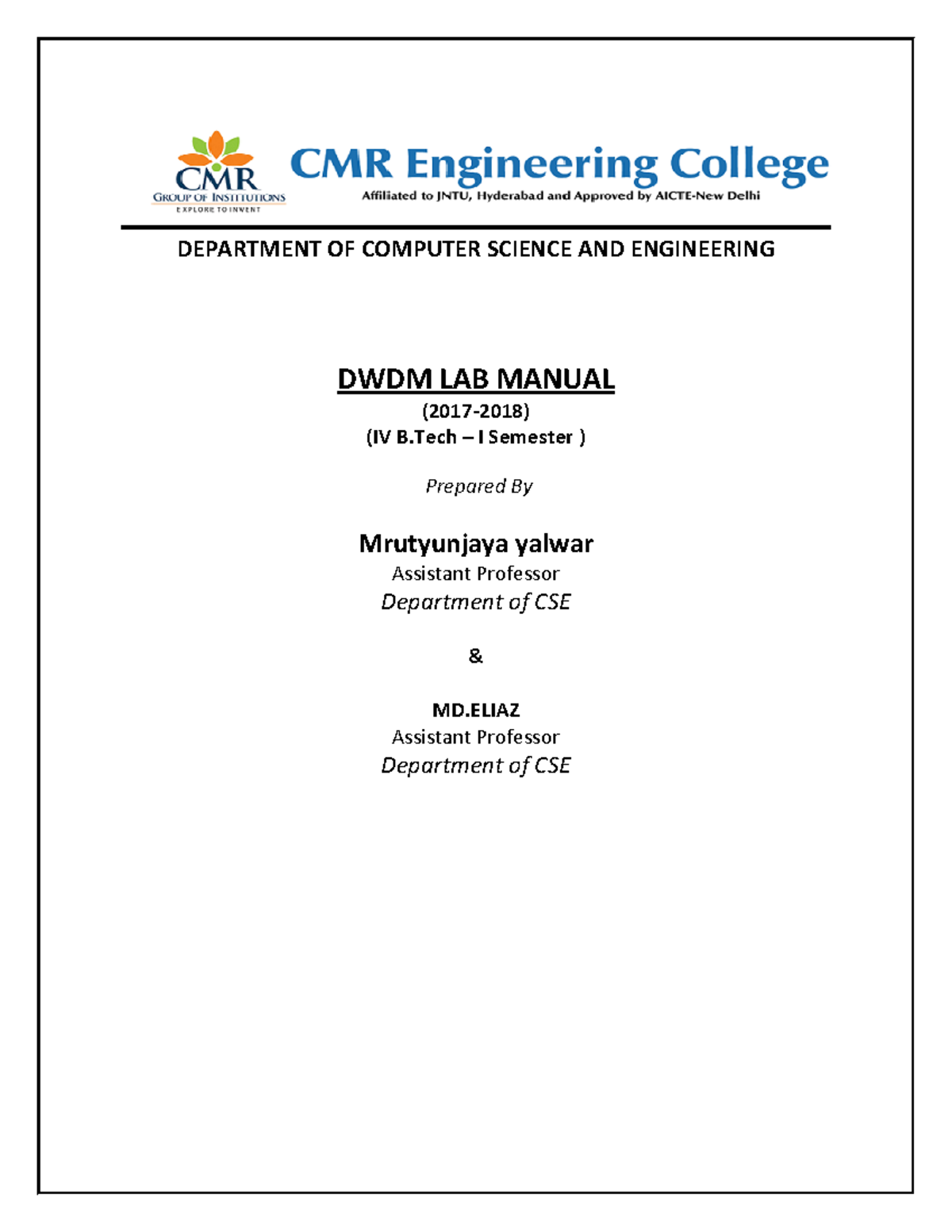 Dwdm - lecture notes - DEPARTMENT OF COMPUTER SCIENCE AND ENGINEERING ...