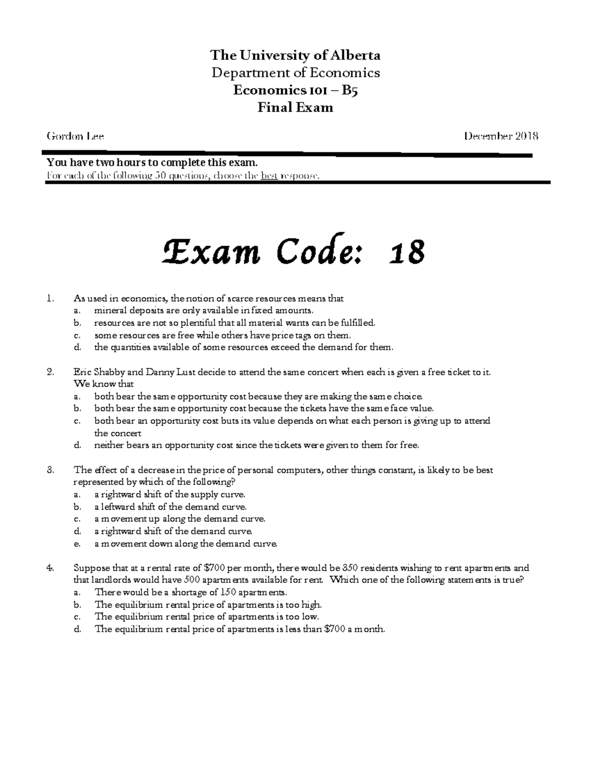 Final Practice Exam 2018 - The University Of Alberta Department Of ...