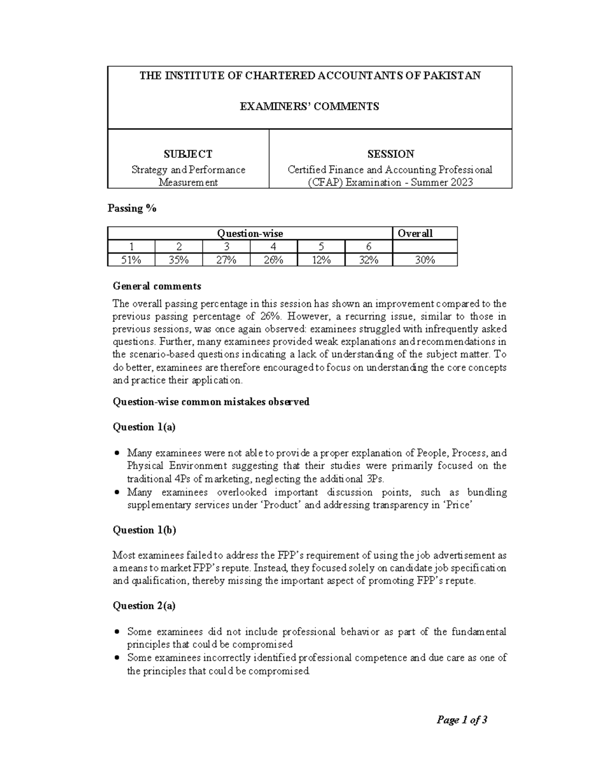 CFAP 3 BMS Summer 2023 - Page 1 Of 3 THE INSTITUTE OF CHARTERED ...