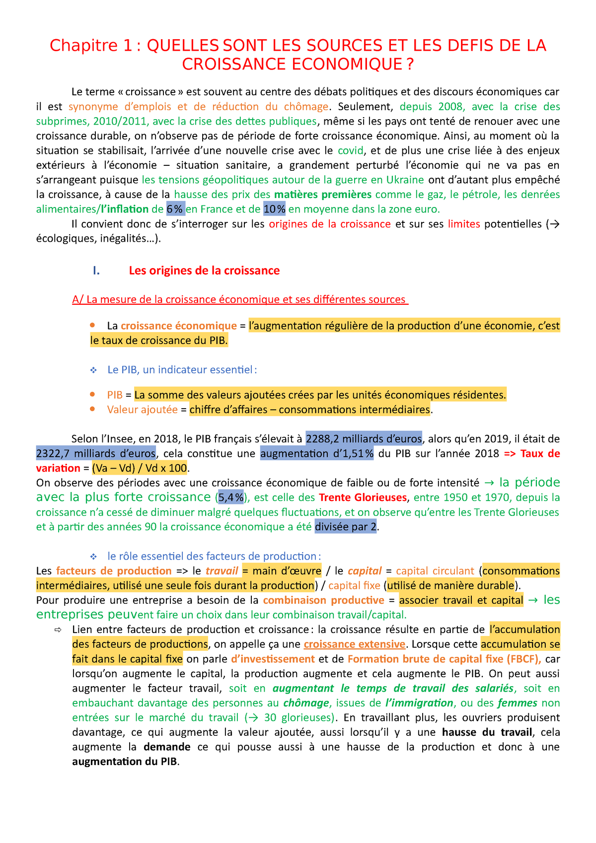 Chapitre 1 SES - Chapitre 1 : QUELLES SONT LES SOURCES ET LES DEFIS DE ...