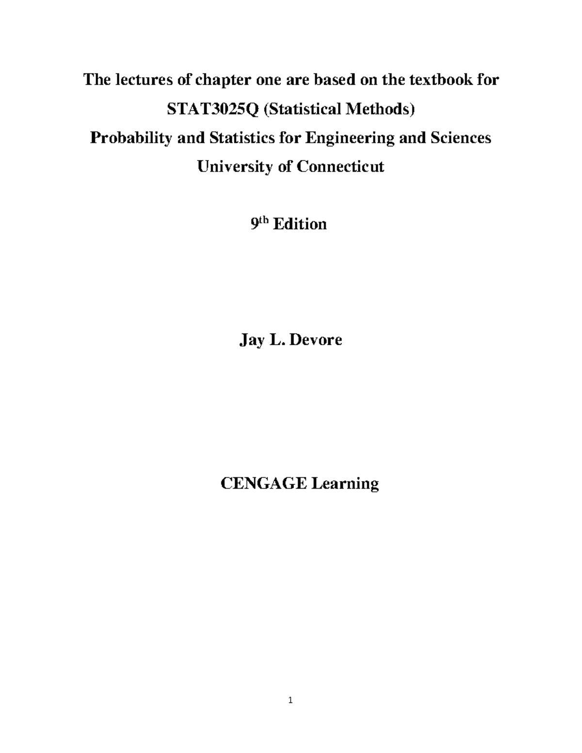 Chapter One - Charpter 1 - The lectures of chapter one are based on the ...