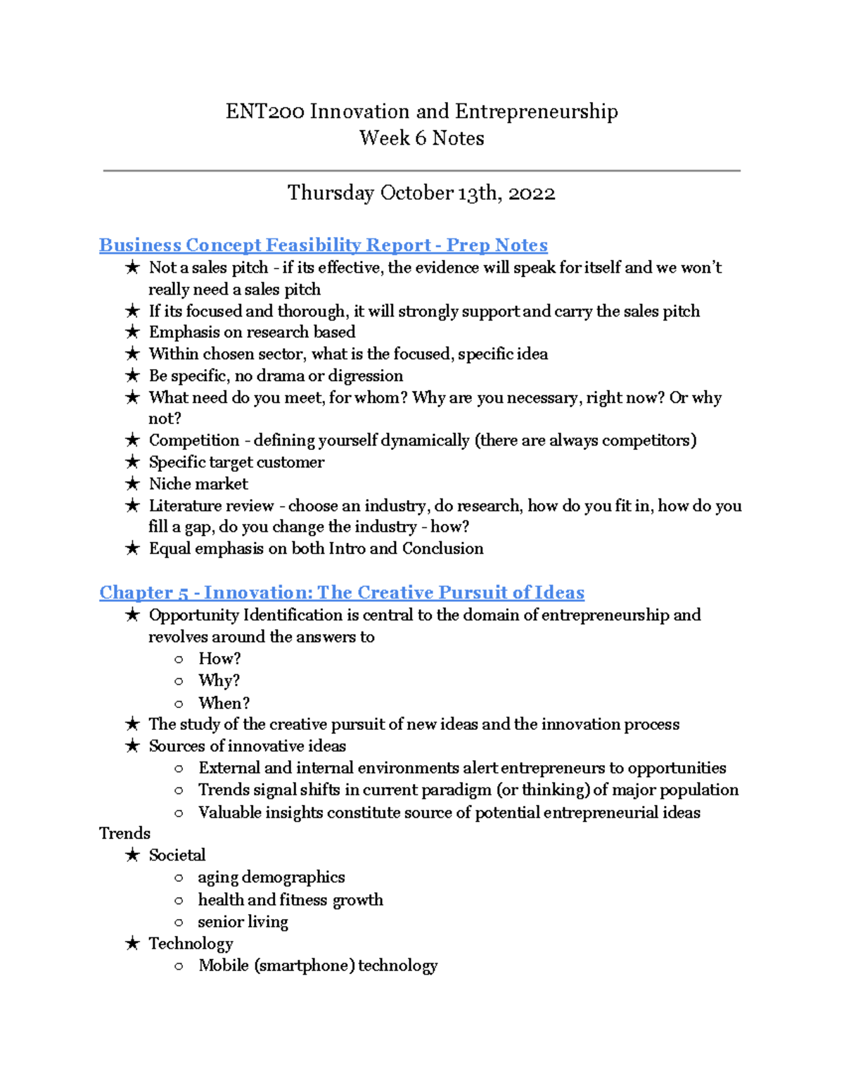 ENT200 Lecture Notes - Week 6 - ENT200 Innovation and Entrepreneurship ...
