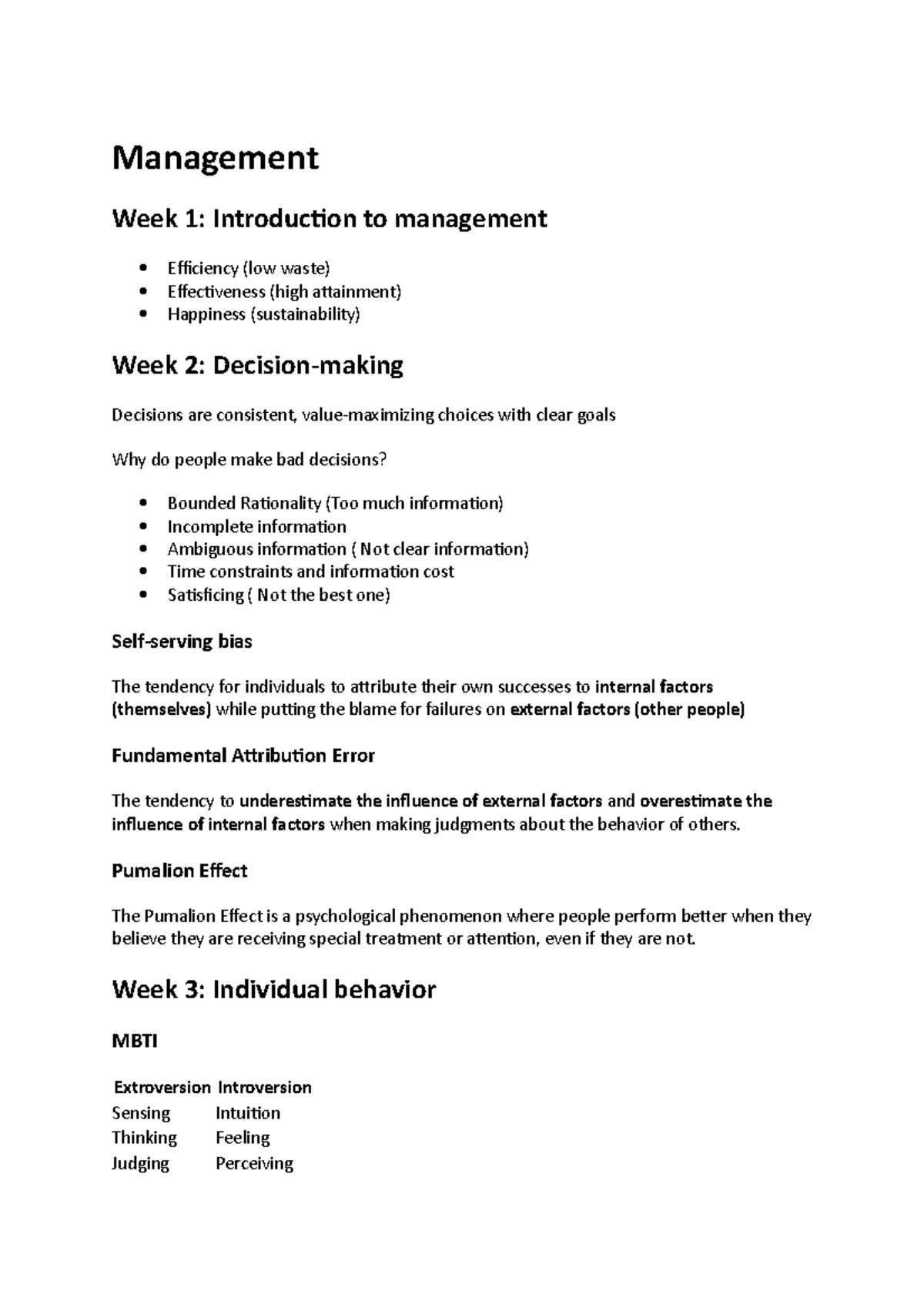 Management study notes - Management Week 1: Introduction to management ...