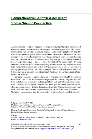 Comprehensive Geriatric Assessment from a Nursing Perspective