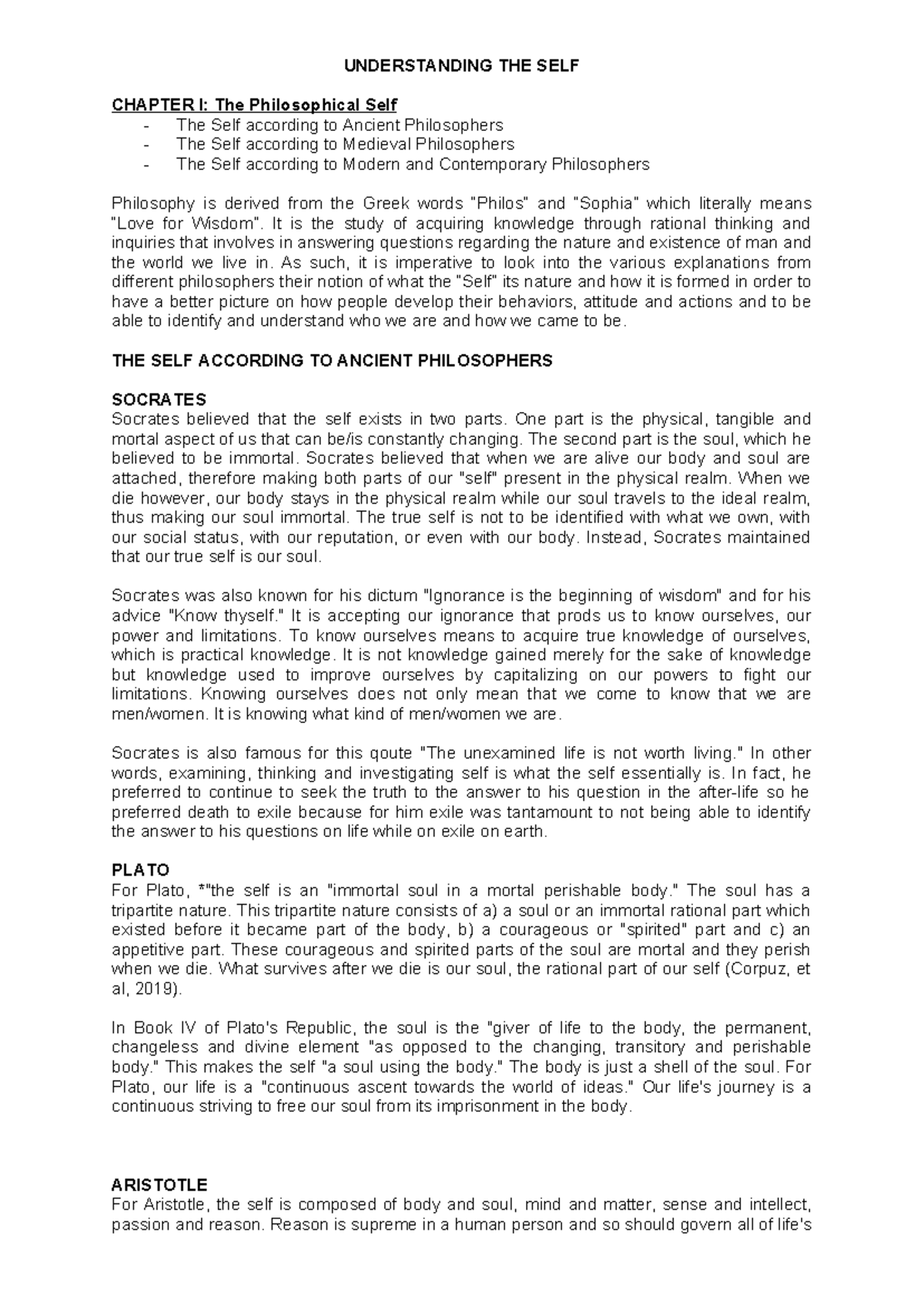 UTS - Chapter I-2 - Copy - Handout - UNDERSTANDING THE SELF CHAPTER I ...