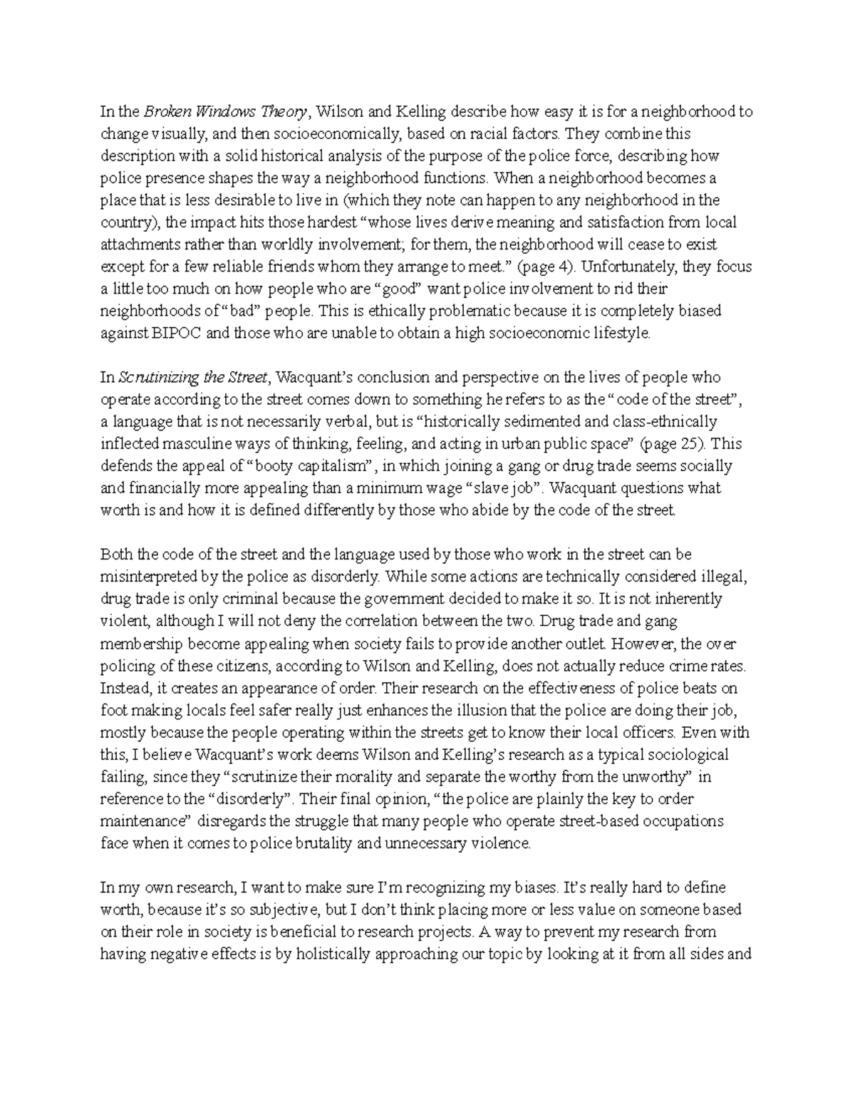 Critical essay 1 Research Design In the Broken Windows Theory