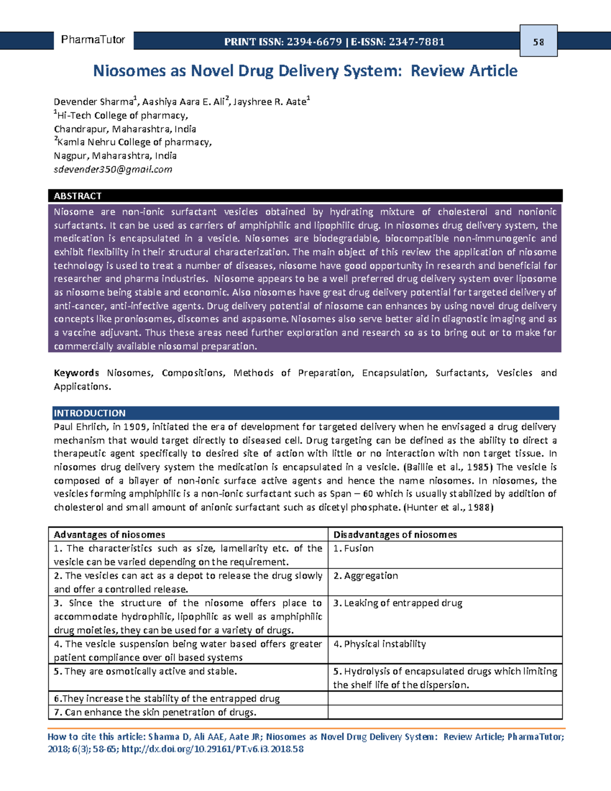 Niosomal review of pharmacy - Vol. 6, Issue 3 | magazine.pharmatutor ...