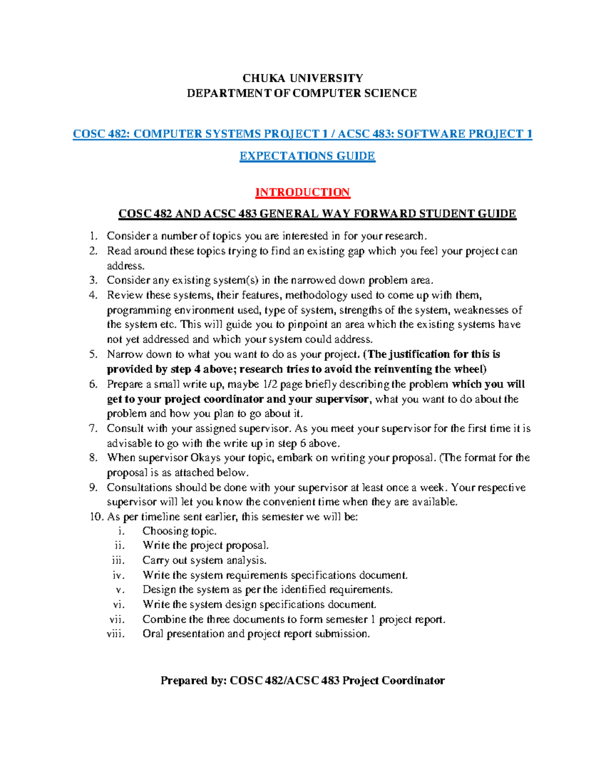 System and Software Project 1 Expectations Guide - CHUKA UNIVERSITY ...