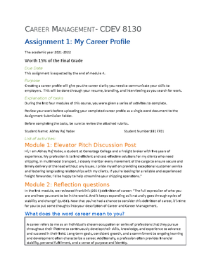 My Career Profile - KO CAREER MANAGEMENT- CDEV 8130 Assignment 1: My ...