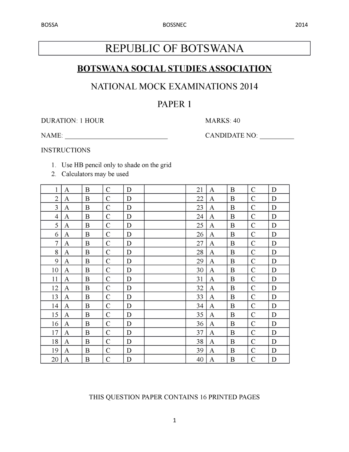 2014 JCE National MOCK Examinatio Paper 1 Questions REPUBLIC OF   Thumb 1200 1553 